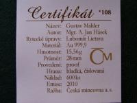 Zlatá medaile-Gustav Mahler/ Au999,9/ 15,56g/ 28mm/ proof/ číslovaná