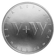 Stříbrná mince 200 Kč - 100. výročí narození Jana Wericha a Jiřího Voskovce provedení proof (ČNB 2005)