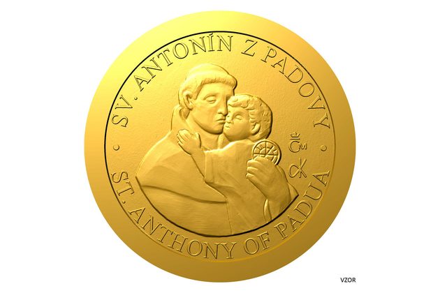 Zlatá mince Patroni - Svatý Antonín z Padovy proof (ČM 2024)