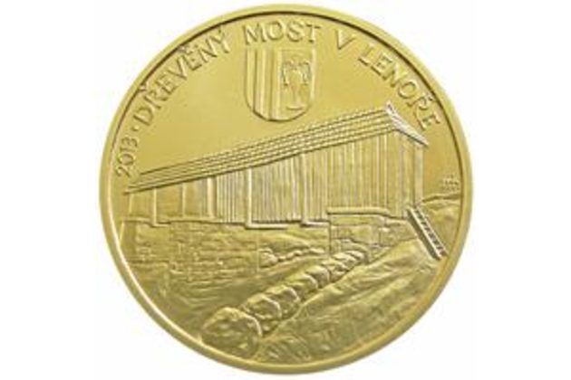 Zlatá mince 5.000 Kč Mosty ČNB - Dřevěný most v Lenoře provedení standard (ČNB 2013)