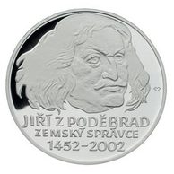 Stříbrná mince 200 Kč - 550. výročí ustanovení Jiřího z Poděbrad zemským správcem provedení standard (ČNB 2002)