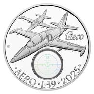 Stříbrná mince 500 Kč s optickým průhledovým prvkem - Letoun Aero L-39 proof (ČNB 2025)