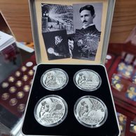 Sada čtyř stříbrných mincí Nikola Tesla proof (ČM 2023)
