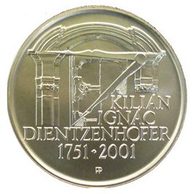 Stříbrná mince 200 Kč - 250. výročí úmrtí Kiliána Ignáce Dientzenhofera provedení standard (ČNB 2001)