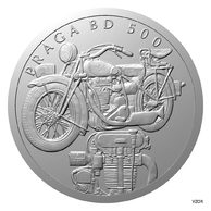Stříbrná mince Na kolech - Motocykl Praga BD 500 proof (ČM 2025) 