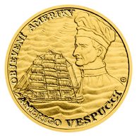 Zlatá čtvrtuncová mince Objevení Ameriky - Amerigo Vespucci proof (ČM 2022)