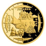 Zlatá čtvrtuncová mince Polárníci - Dobytí jižního pólu proof (ČM 2021) 