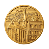 Zlatá mince 5000 Kč Městské památkové rezervace ČNB - Plzeň standard (ČNB)