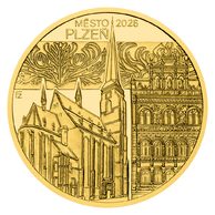 Zlatá mince 5000 Kč Městské památkové rezervace ČNB - Plzeň proof (ČNB)