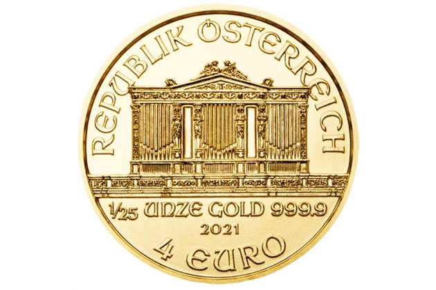 Zlatá 1/25oz investiční mince Philharmoniker standard (Rakousko 2021)