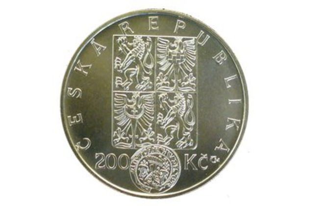 Stříbrná mince 200 Kč - 700. výročí měnové reformy Václava II. a zahájení ražby pražských grošů provedení proof (ČNB 2000)