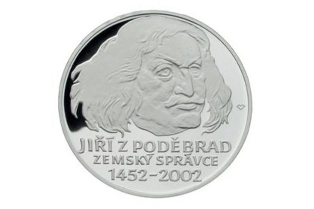 Stříbrná mince 200 Kč - 550. výročí ustanovení Jiřího z Poděbrad zemským správcem provedení standard (ČNB 2002)