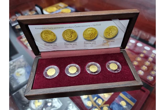 Sada 4ks zlatých investičních mincí 1/25 oz Český lev standard (ČM 2021, 2022, 2023, 2024)