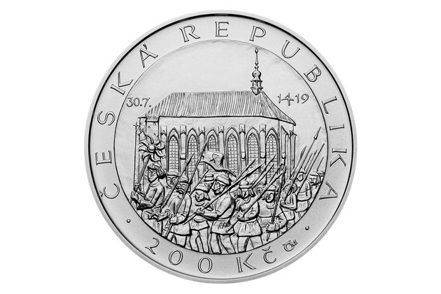 Stříbrná mince 200 Kč - 600. výročí první pražské defenestrace standard (ČNB 2019) 
