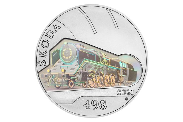 Stříbrná mince 500 Kč s hologramem - Parní lokomotiva Škoda 498 Albatros standard (ČNB 2021)