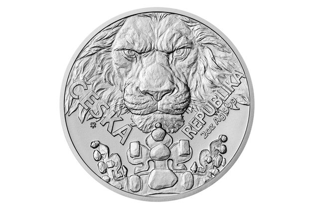 Stříbrná dvouuncová investiční mince Český lev  standard (ČM 2023)