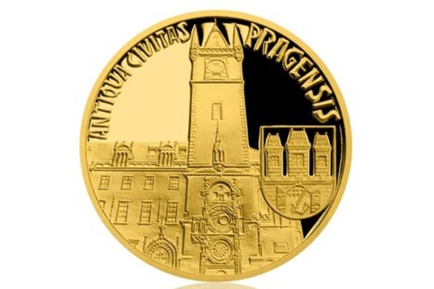 Zlatá čtvrtuncová mince Vznik královského hlavního města Praha - Staré Město pražské proof (ČM 2019)