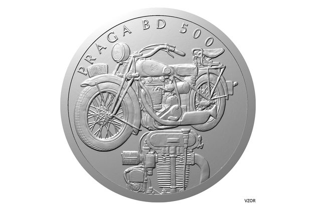 Stříbrná mince Na kolech - Motocykl Praga BD 500 proof (ČM 2025) 