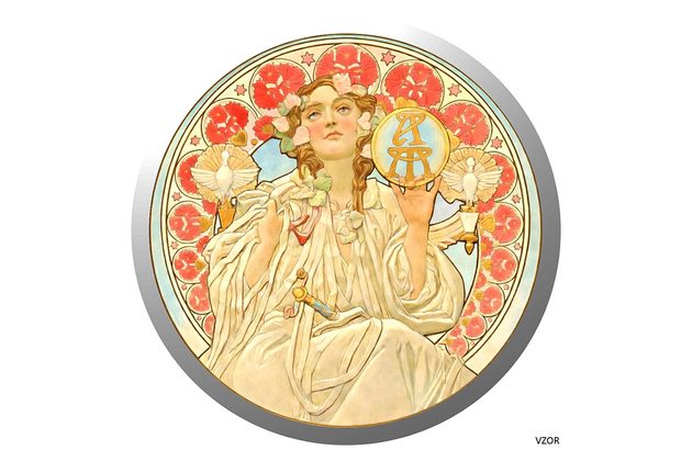 Stříbrná mince Alfons Mucha - Kosmopolita proof/kolorovaná (ČM 2026)