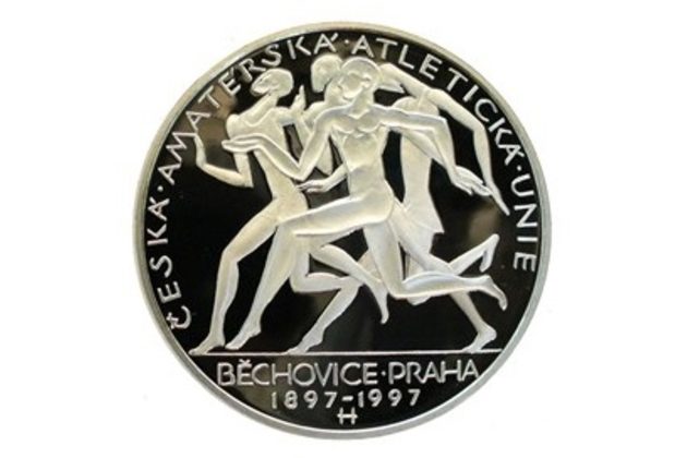 Stříbrná mince 200 Kč - 100. výročí České amatérské atletické unie a konání nejstaršího běhu Běchovice - Praha proof (ČNB 1997)