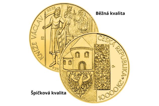 Sada 2 ks zlatých minci 10.000 standard + proof - Začátek vlády knížete Václava (ČNB 2025) 
