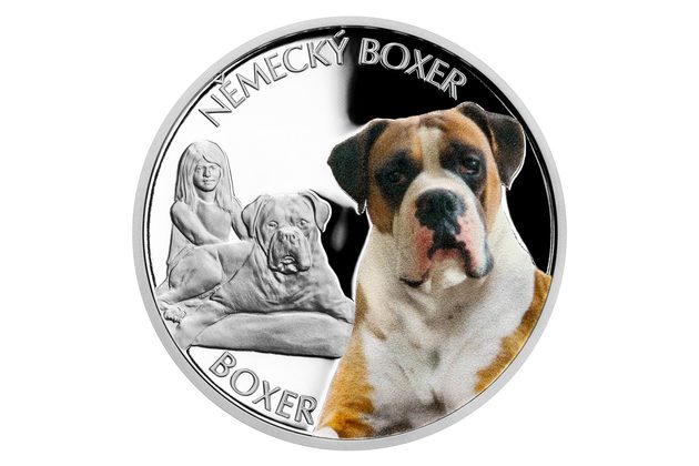 Stříbrná mince Psí plemena - Německý boxer proof (ČM 2023)