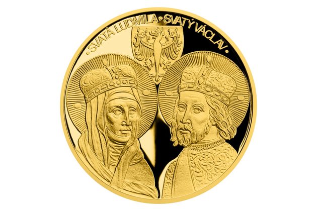 Zlatá dvouuncová mince Sv. Ludmila a sv. Václav proof (ČM 2021)