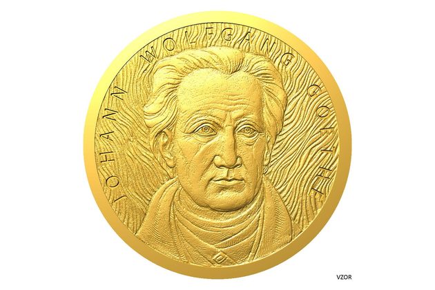 Zlatá půluncová mince Johann Wolfgang Goethe proof (ČM 2022)