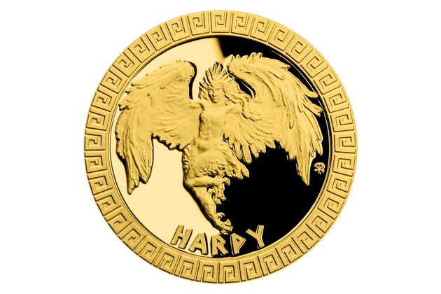 Zlatá mince Bájní tvorové - Harpyje proof (ČM 2020)