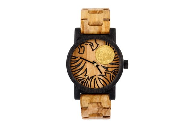 Dřevěné hodinky DESERT se zlatou mincí Český lev 2021 - Unisex (ČM 2021)