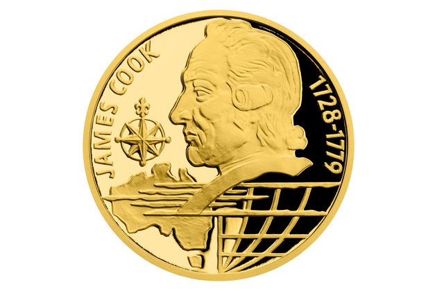 Zlatá čtvrtuncová mince Na vlnách - James Cook proof (ČM 2020)