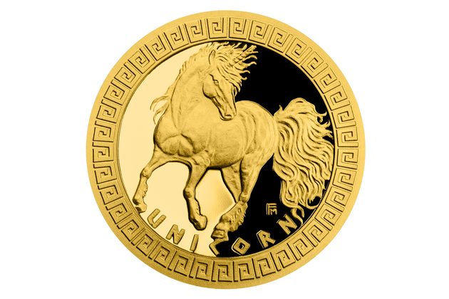 Zlatá mince Bájní tvorové - Jednorožec proof (ČM 2021) 