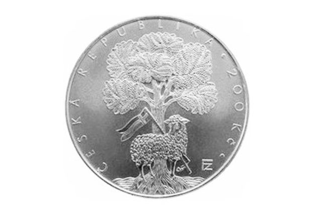 Stříbrná mince 200 Kč - 550. výročí založení Jednoty bratrské provedení standard (ČNB 2007)