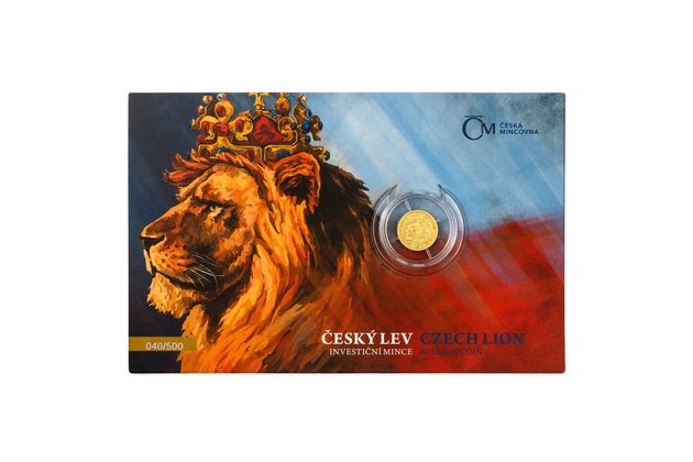 Zlatá 1/25oz investiční mince Český lev 2021 standard číslovaná (ČM 2021)