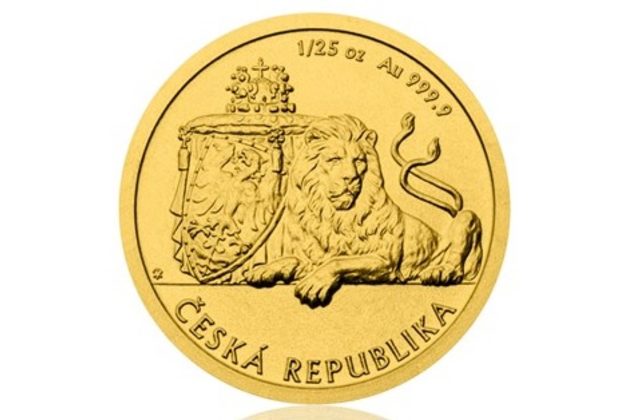 Zlatá investiční mince 1/25 oz Český lev standard (ČM 2018)