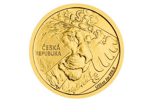 Zlatá 1/25oz investiční mince  Český lev standard (ČM 2024)