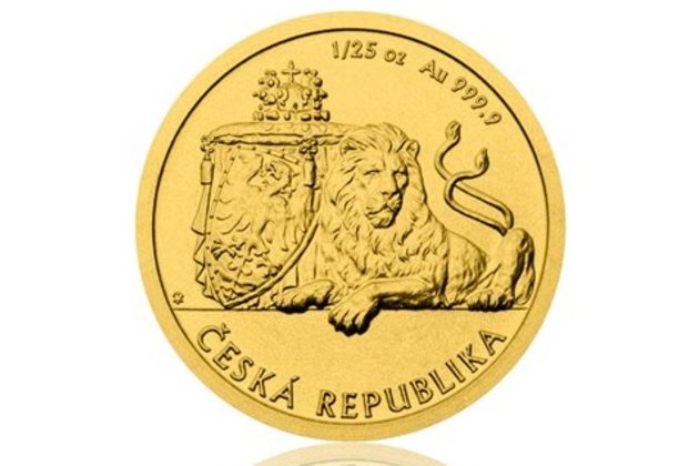Zlatá investiční mince 1/25 oz Český lev standard (ČM 2017)