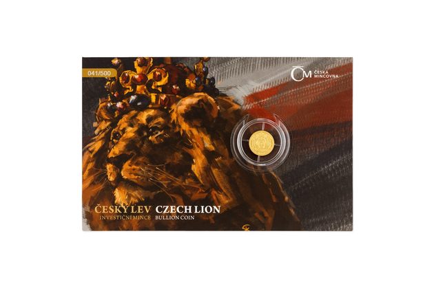 Zlatá 1/25oz investiční mince Český lev 2022 standard číslovaná (ČM 2022)