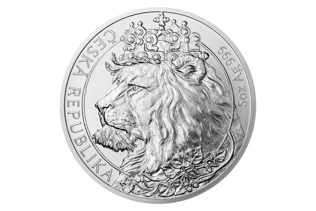 Stříbrná pětiuncová investiční mince Český lev standard (ČM 2021)