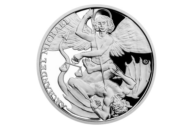 Stříbrná dvouuncová mince Archanděl Michael proof (ČM 2022)