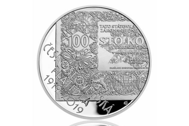 Stříbrná mince 500 Kč - 100. výročí Zahájení vydávání československých platidel proof (ČNB 2019)