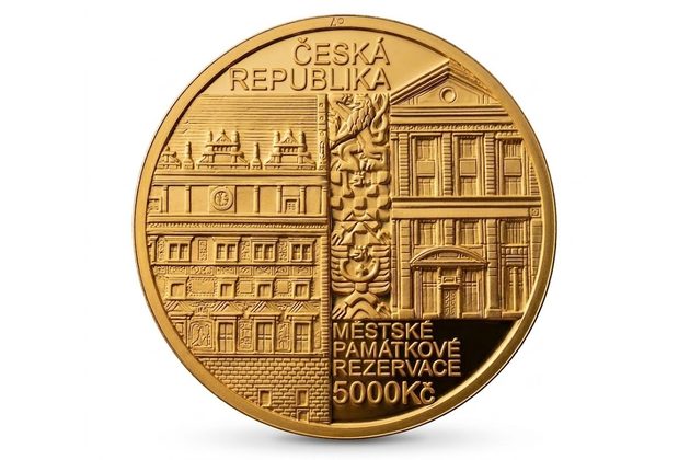 Zlatá mince 5000 Kč Městské památkové rezervace ČNB - Plzeň proof (ČNB)