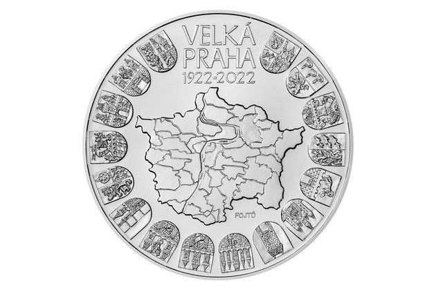 Stříbrná mince 10000 Kč - 100. výročí založení Velké Prahy matovaná (ČNB 2021) 
