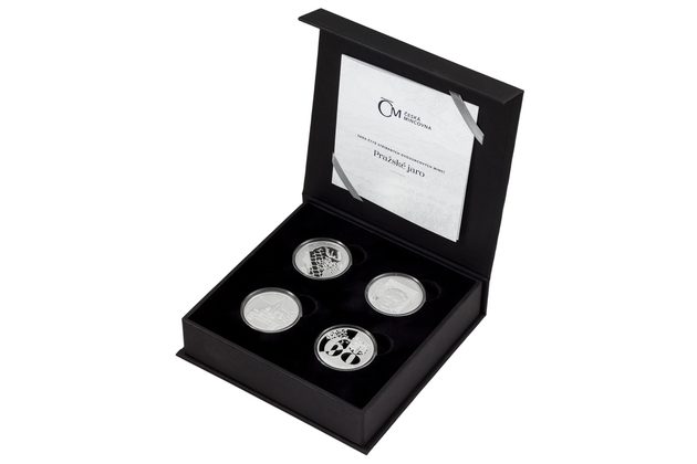 Sada čtyř stříbrných dvouuncových mincí Pražské jaro proof (ČM 2023)