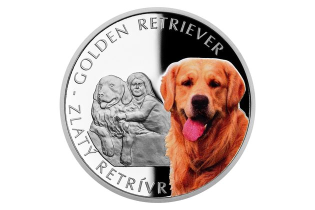 Stříbrná mince Psí plemena - Zlatý retrívr proof (ČM 2021)   