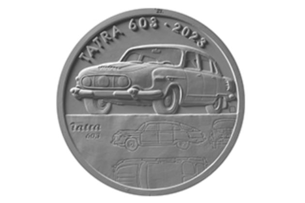 Stříbrná mince 500 Kč s hologramem - Osobní automobil Tatra 603 proof (ČNB 2023)