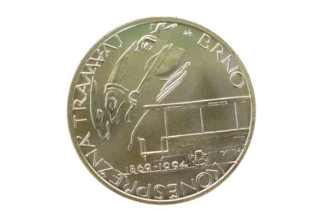 Stříbrná mince 200 Kč - 125. výročí zahájení provozu první koněspřežné městské tramvaje v Brně proof (ČNB 1994)