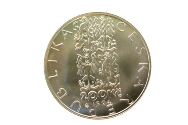 Stříbrná mince 200 Kč - 125. výročí zahájení provozu první koněspřežné městské tramvaje v Brně standard (ČNB 1994)