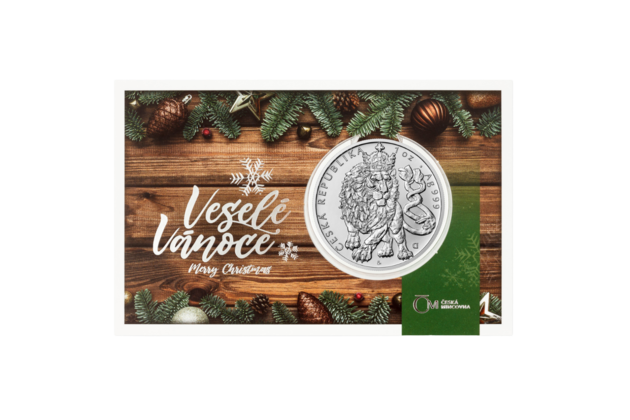 Stříbrná 1oz investiční mince Český lev v blistru - Vánoce zelené  (ČM 2026)  