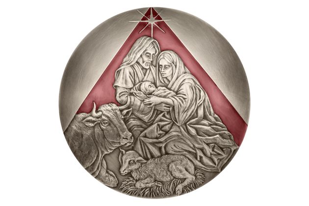 Stříbrná konvexní Vánoční medaile - Betlém, smalt patina standard (ČM 2025)